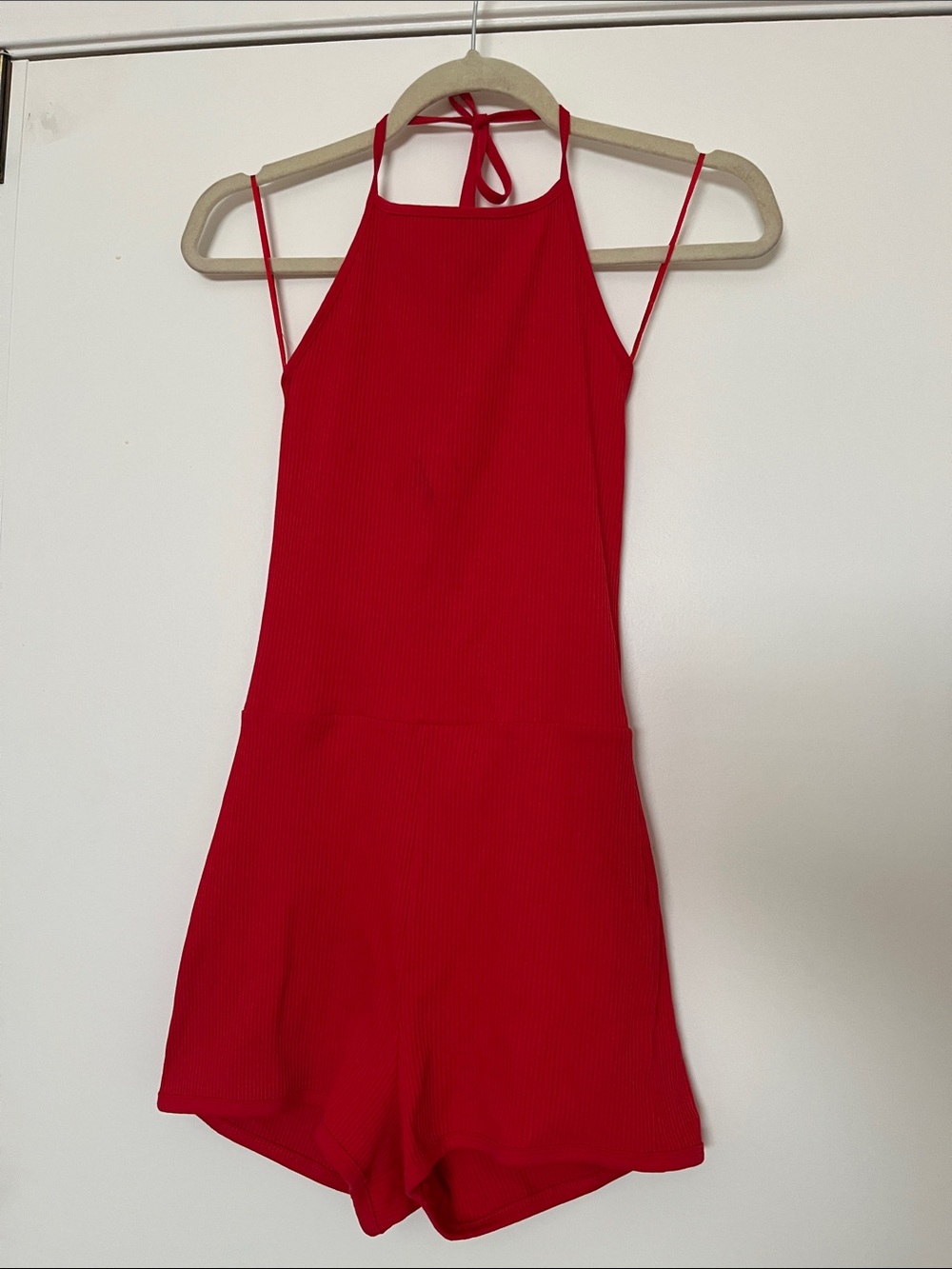 Pull&Bear Red Ribbed Halter Romper